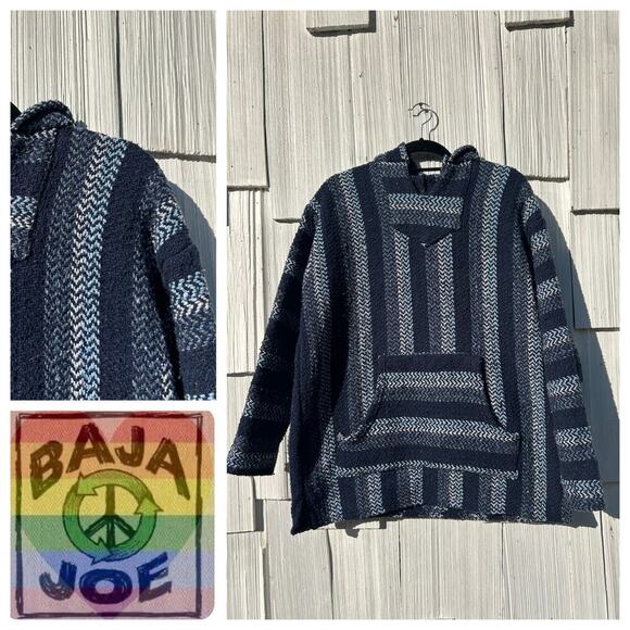 Baja Joe Blue Plaid Jerga‎ Mexican Hoodie XXL - Picture 1 of 6